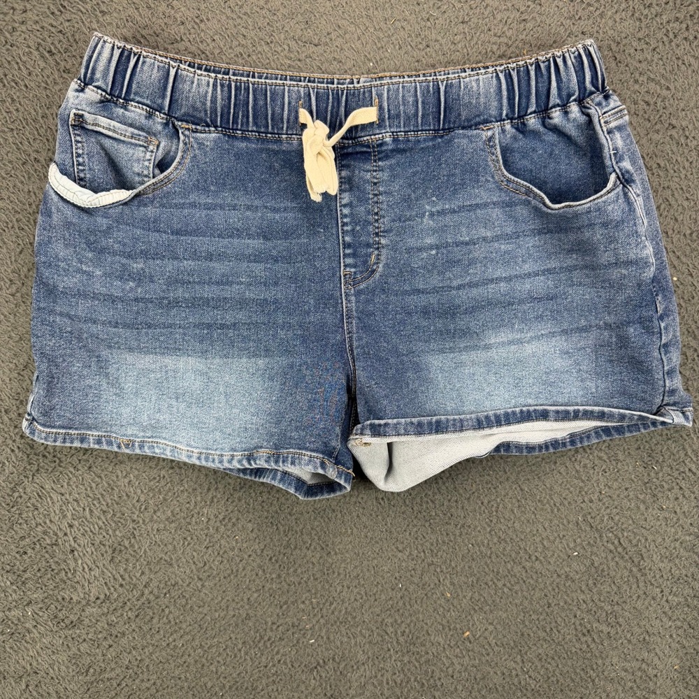 Project Indigo Womens Blue Denim Pull On Elastic Waist Drawstring Shorts L